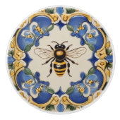 蜂蜜ビーブルーと黄色の装飾華美 セラミックノブ (正面)