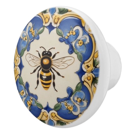 蜂蜜ビーブルーと黄色の装飾華美 セラミックノブ (右)