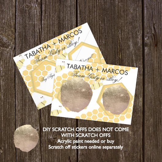 蜂蜜ベビーの性別が現れるDIYスクラッチカード 案内ポストカード