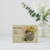 蜂蜜ミツバチ、ハニカム及びバターカップモノグラムパール 名刺 (スタンド正面)