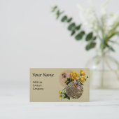 蜂蜜ミツバチ、ハニカム及びバターカップモノグラムパール 名刺 (スタンド正面)