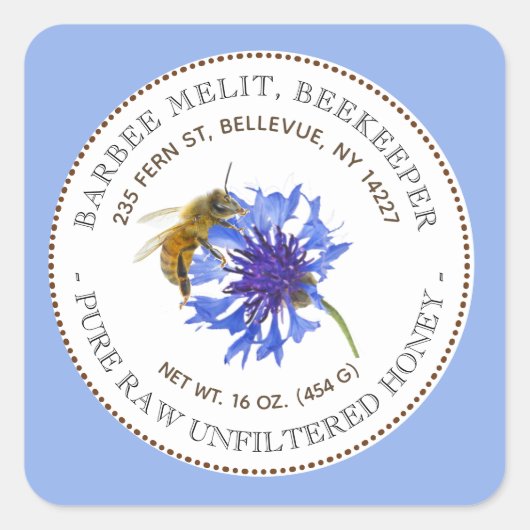 蜂蜜ラベル青い花蜂の養蜂シール スクエアシール (正面)