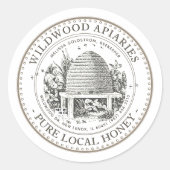 蜂蜜ヴィンテージガーデンスケップハイブと小さなミツバチ ラウンドシール (正面)