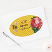 蜂蜜蜂とピンクローズ、養蜂家モノグラム 楕円形シール (封筒)