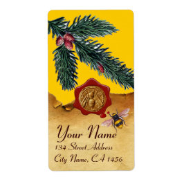 蜂蜜蜂と松枝、養蜂家赤ワックスシール ラベル