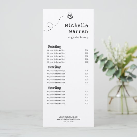 蜂蜜蜂の価格表またはサービスカード 招待状 (スタンド正面)