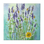 蜂蜜蜂ラベンダー水彩フラワーズ タイル<br><div class="desc">蜂蜜かわいらしの飾イラストレーションを備えた陶製のタイル描で、ラベンダーの花を黒いペンで授粉し、水色を青、緑、紫の柔らかい色合いで染める。</div>