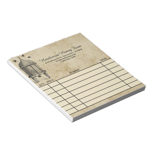 蜂蜜農場ヴィンテージ風カスタム 販売レシート ノートパッド (アングル)