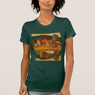 蜂蜜酒Schaefferによる農場の池の景色 Tシャツ
