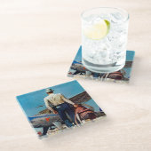 蜂蜜酒Schaefferによる飛んでいるなカウボーイ ガラスコースター (アングル)