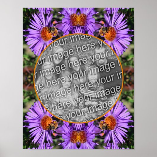 蜂蜜Bee On Aster Flower Frame写真を追加 ポスター (正面)