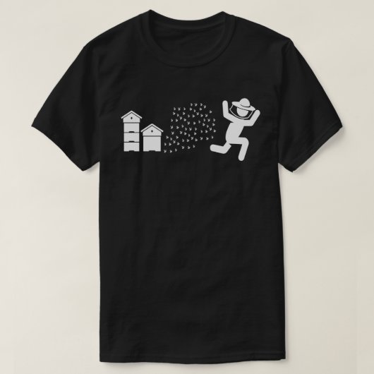 蜂飼い人に追いかけられる蜂 面白い蜂飼い人のランニング Tシャツ (デザイン正面)