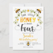 蜂.はちみつ、ビー、4歳の誕生日 招待状 (正面)