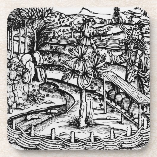 蜂、イラストレーションをからのがちである幸せなhusbandsmen コースター (正面)