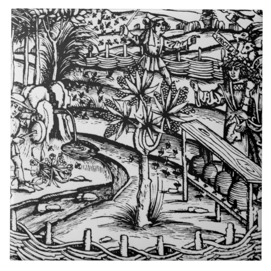 蜂、イラストレーションをからのがちである幸せなhusbandsmen タイル (正面)