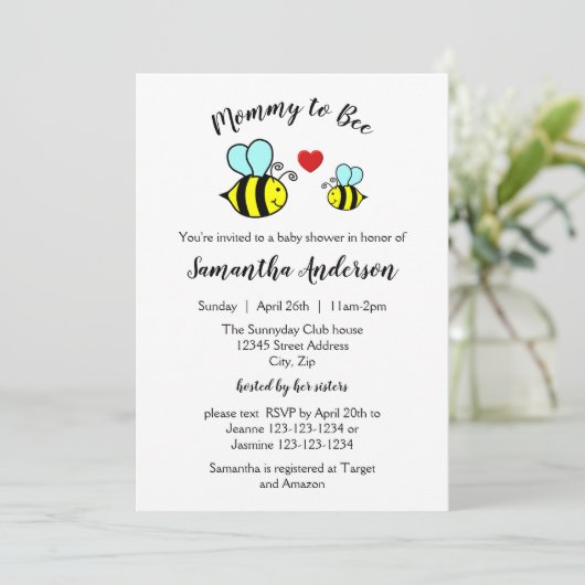 蜂-ベビーシャワーの招待状へのお母さん 招待状 (スタンド正面)
