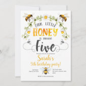 蜂、小さな蜂蜜、のまわりに、少女、第5誕生日 招待状 (正面)