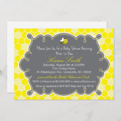 蜂、蜂蜜のはちの巣のベビーシャワーの招待状へのお母さん 招待状 (正面/裏面)