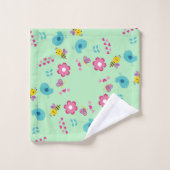 蜂、鳥、花の緑のパターン バスタオルセット (ウォッシュタオル)