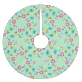 蜂、鳥、花の緑のパターン ブラッシュドポリエステルツリースカート (正面)