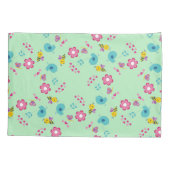 蜂、鳥、花の緑のパターン 枕カバー (裏面-左)