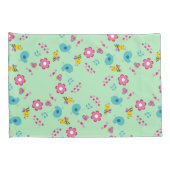 蜂、鳥、花の緑のパターン 枕カバー (裏面-右)