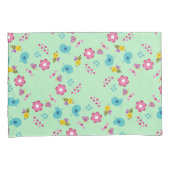 蜂、鳥、花の緑のパターン 枕カバー (正面右)