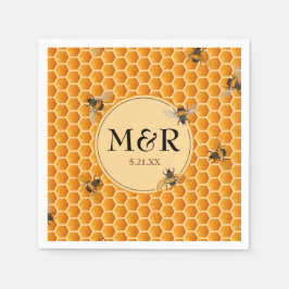 蜂n'ハニカムモノグラムサテン金ゴールド スタンダードカクテルナプキン