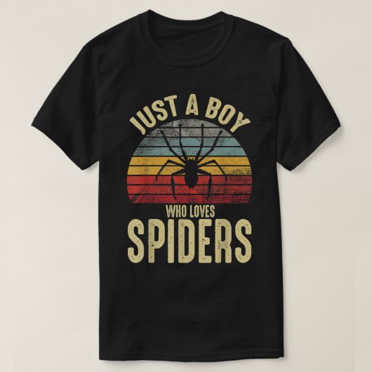 蜘蛛が好きな少年レトロヴィンテージPET SPI Tシャツ (デザイン正面)