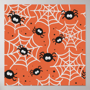 蜘蛛とクモの巣のハロウィンシームレスパターン ポスター