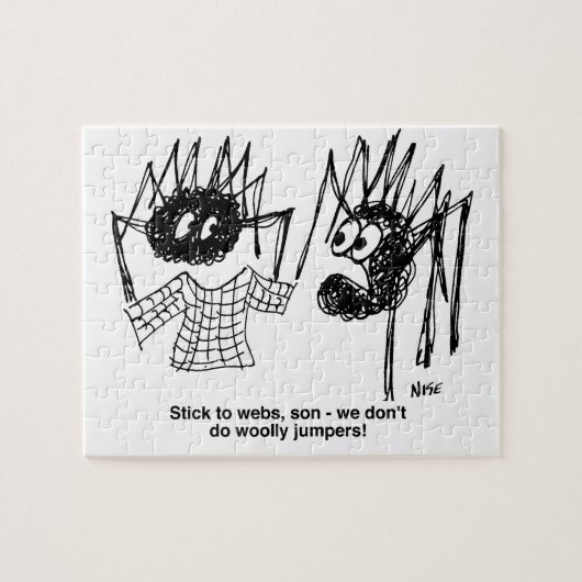 蜘蛛と蜘蛛のおもしろいくもの巣機織り漫画 ジグソーパズル (横)