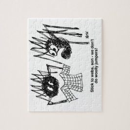 蜘蛛と蜘蛛のおもしろいくもの巣機織り漫画 ジグソーパズル