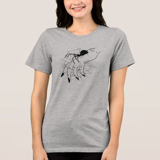 蜘蛛の巣と手のイラスト トライブレンドＴシャツ (正面)