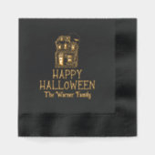蜘蛛の巣に包まれたお化け屋敷 ハッピーハロウィン 箔ナプキン (正面)