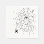 蜘蛛の巣の線画に吊るされた蜘蛛 ハロウィン スタンダードカクテルナプキン (正面)