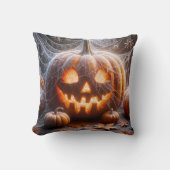 蜘蛛の巣をかぶったジャック・オ・ランタン クッション (正面)