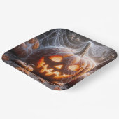 蜘蛛の巣をかぶったジャック・オ・ランタン ペーパープレート (傾斜あり)