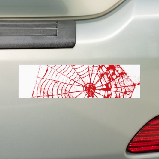 蜘蛛の巣博物館のZazzleの赤のくもの巣 バンパーステッカー (車上)