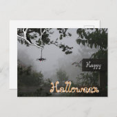 蜘蛛ハロウィーンのはがき付き霧の多い秋の庭 ポストカード (正面/裏面)