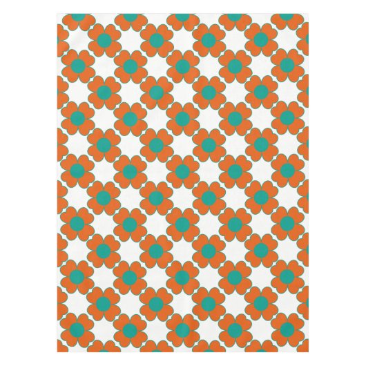 蜜柑およびターコイズ水ハートの花 テーブルクロス (正面)