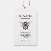 蜜蜂の付いたオレンジ色の花蜜のラベル ギフトタグ (正面)