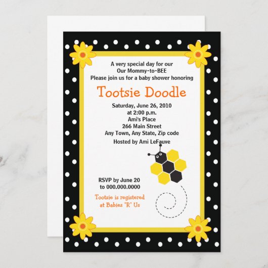 蜜蜂の巣ののまわりに5x7のベビーシャワーの招待状 招待状 (正面/裏面)