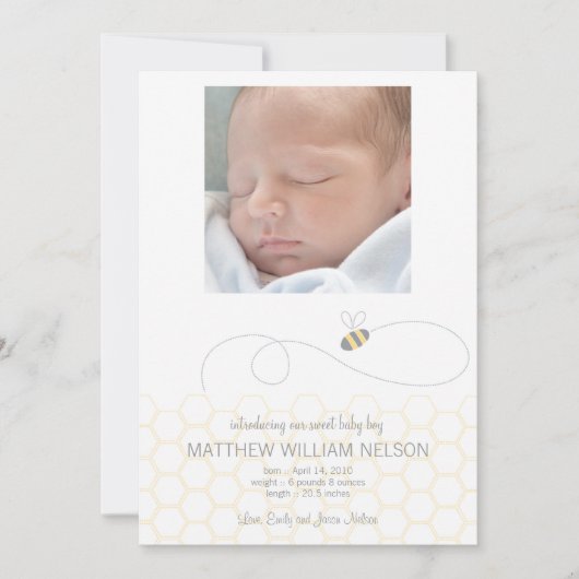 蜜蜂の巣のベビーの発表 案内状 (正面)