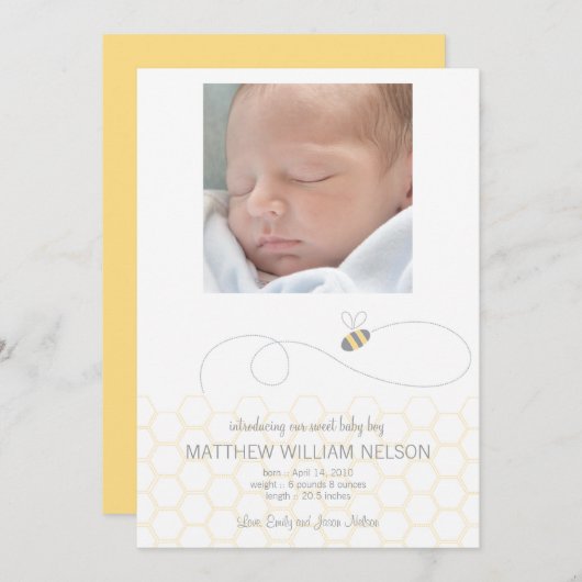 蜜蜂の巣のベビーの発表 案内状 (正面/裏面)