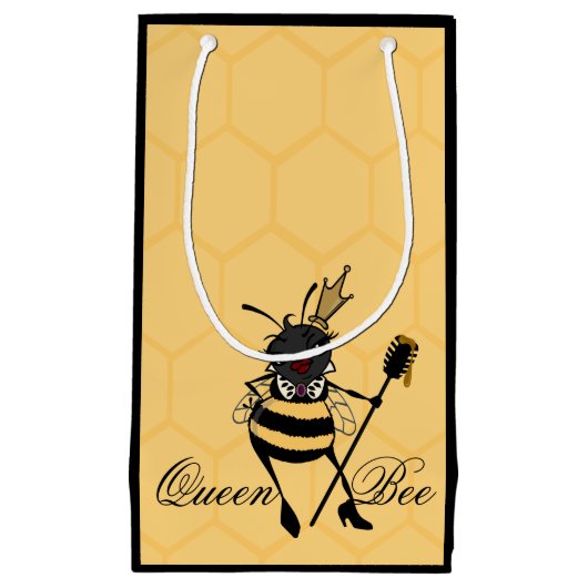 蜜蜂の巣の小さい無光沢のギフトバッグを持つかわいい女王バチ スモールペーパーバッグ (正面)