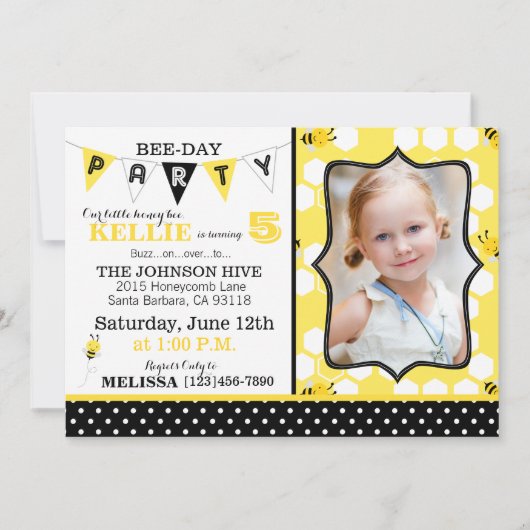 蜜蜂の巣の点およびのまわりにの誕生日の招待 招待状 (正面)