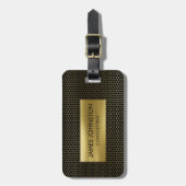 蜜蜂の巣黒の幾何学的なパターン金ゴールド ラゲッジタグ (正面縦)
