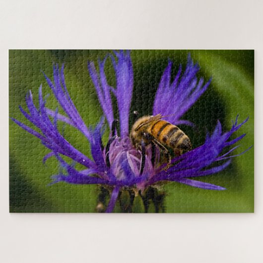 蜜蜂の美しい紫色の花の写真 ジグソーパズル (横)