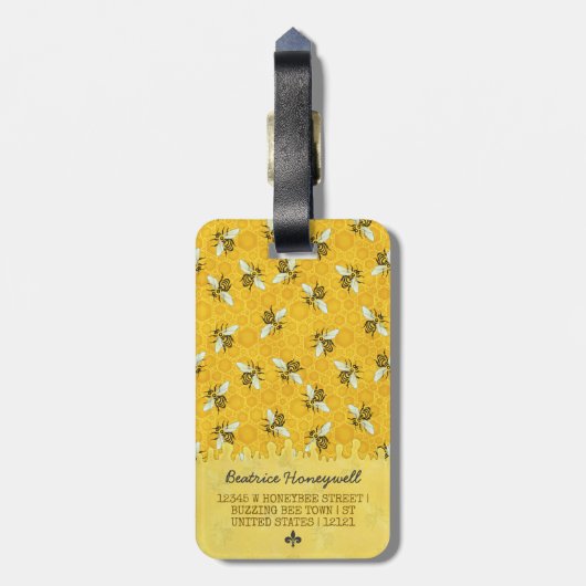 蜜蜂の蜜蜂の巣の女王バチの《昆虫》マルハナバチの名前をカスタムする ラゲッジタグ (裏面縦)