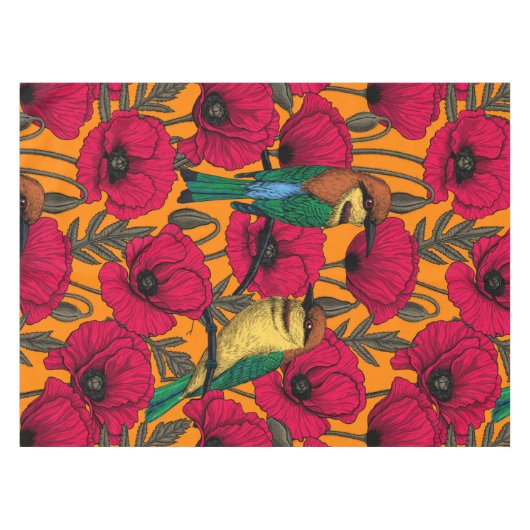 蜜蜂はオレンジの上で食べ物やケシ テーブルクロス (正面(横))